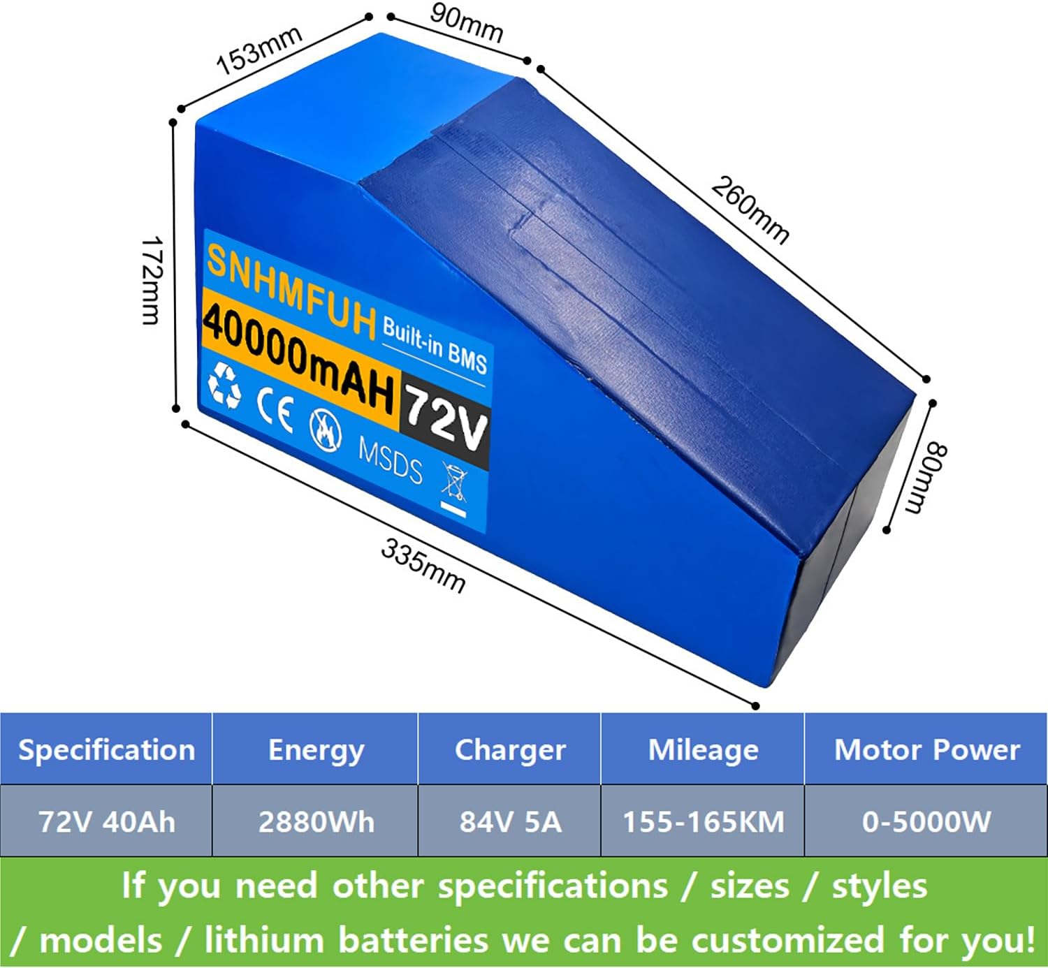 72V E-Bike Triangle Battery 72V 40Ah Electric Motorcycle Lithium Battery with 5A/10A Charger + Hanging Bag + 120A BMS for Mountain Bikes/City Bikes/DIY 0-5000W Motors,72V 40Ah