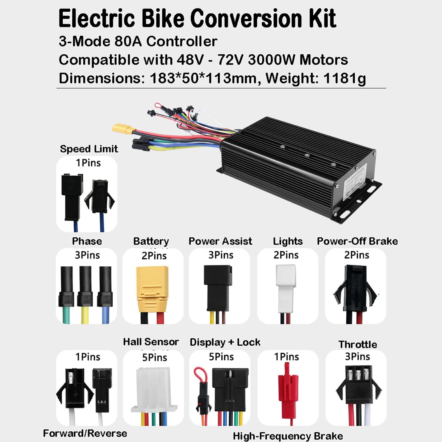 72V 3000W Electric Bike Conversion Kit 135Mm Dropouts E-Bike Kit 55-70Km/H Speed 3000W Ebike Conversion Kit W/3-Mode 80A Controller, LCD UKC1 Display, Twist Throttle, PAS