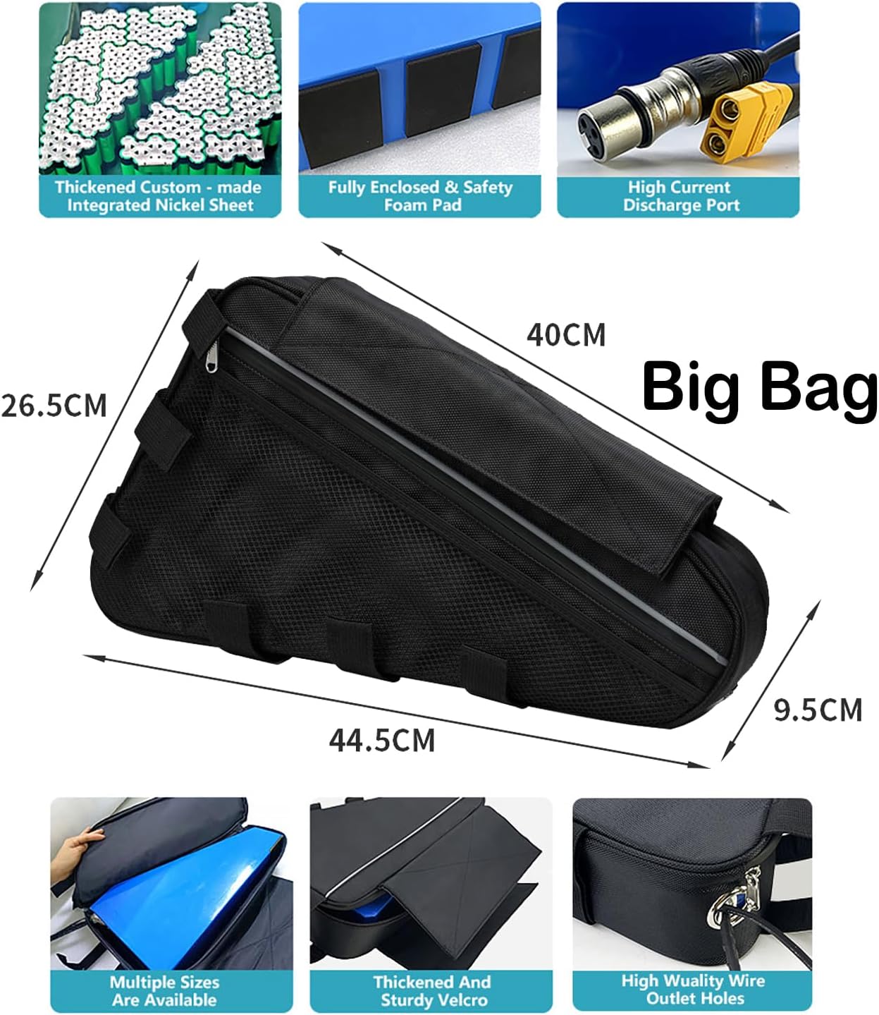 52V 60V 72V E-Bike Lithium Triangle Battery 20AH - 30AH Electric Bicycle Battery Large Capacity W/Triangular Bag, 3A/5A Charger, BMS for Mountain/Road Bikes/DIY 0-5000W Motors,72V,30Ah