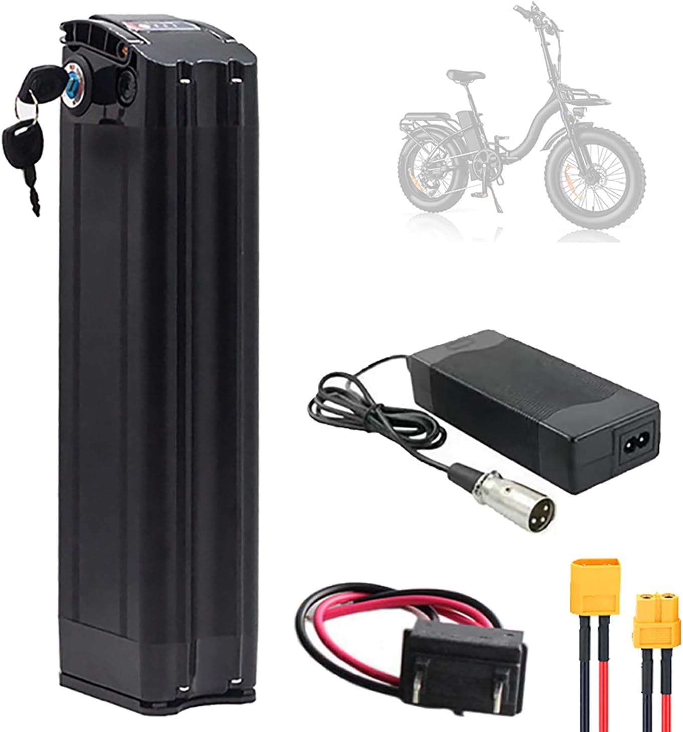 36V 48V Electric Bicycle Silverfish Battery 10Ah - 20Ah Lithium Ebike Battery with Lock, Charger, BMS, 2-Pin Port for DIY/Folding Bike/Road Bike 0-1500W Motor Kit,36V,15AH