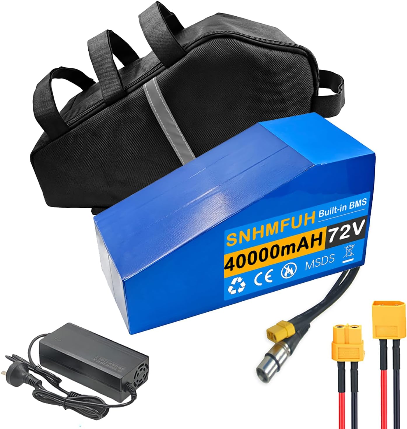 72V E-Bike Triangle Battery 72V 40Ah Electric Motorcycle Lithium Battery with 5A/10A Charger + Hanging Bag + 120A BMS for Mountain Bikes/City Bikes/DIY 0-5000W Motors,72V 40Ah