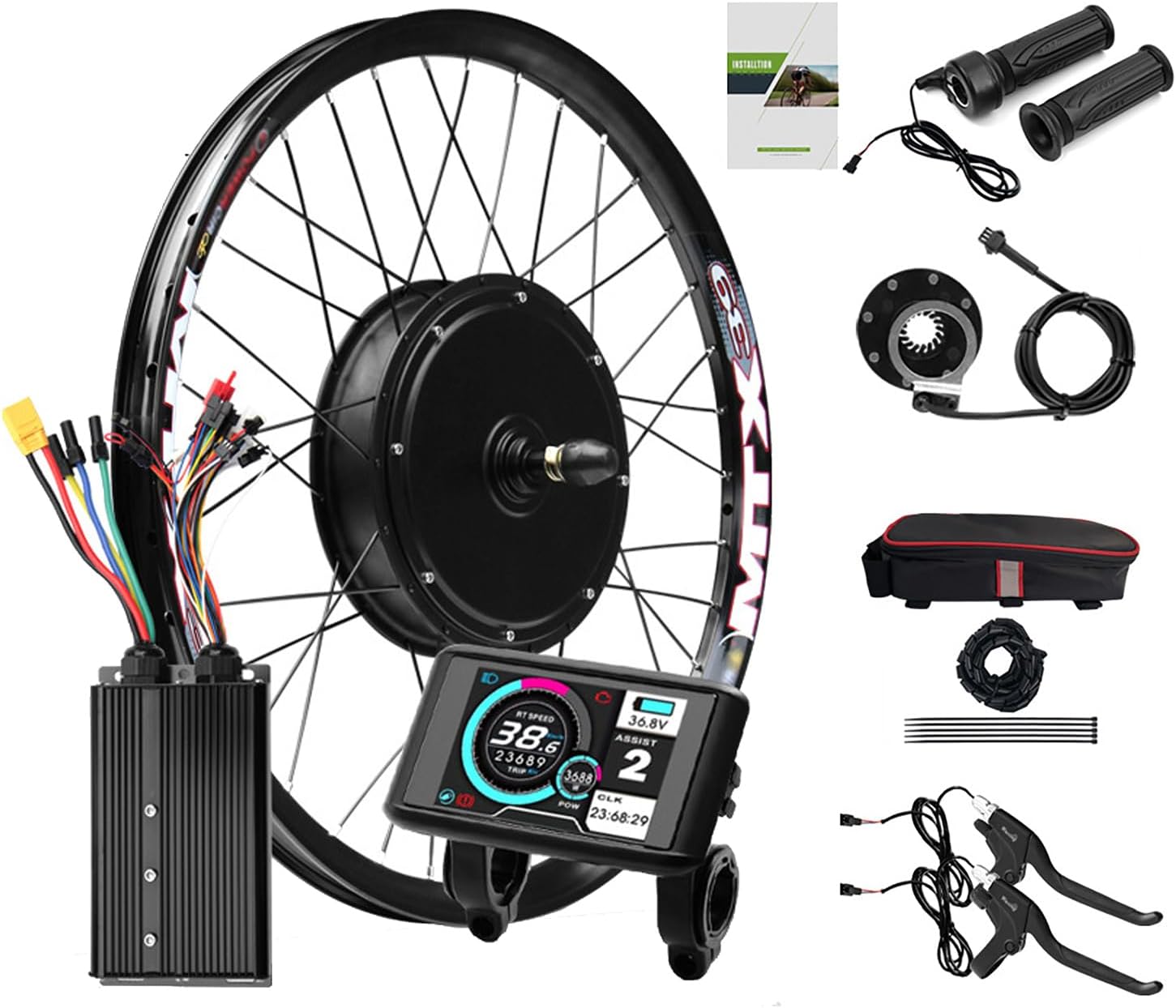 72V 3000W Electric Bike Conversion Kit 135Mm Dropouts E-Bike Kit 55-70Km/H Speed 3000W Ebike Conversion Kit W/3-Mode 80A Controller, LCD UKC1 Display, Twist Throttle, PAS