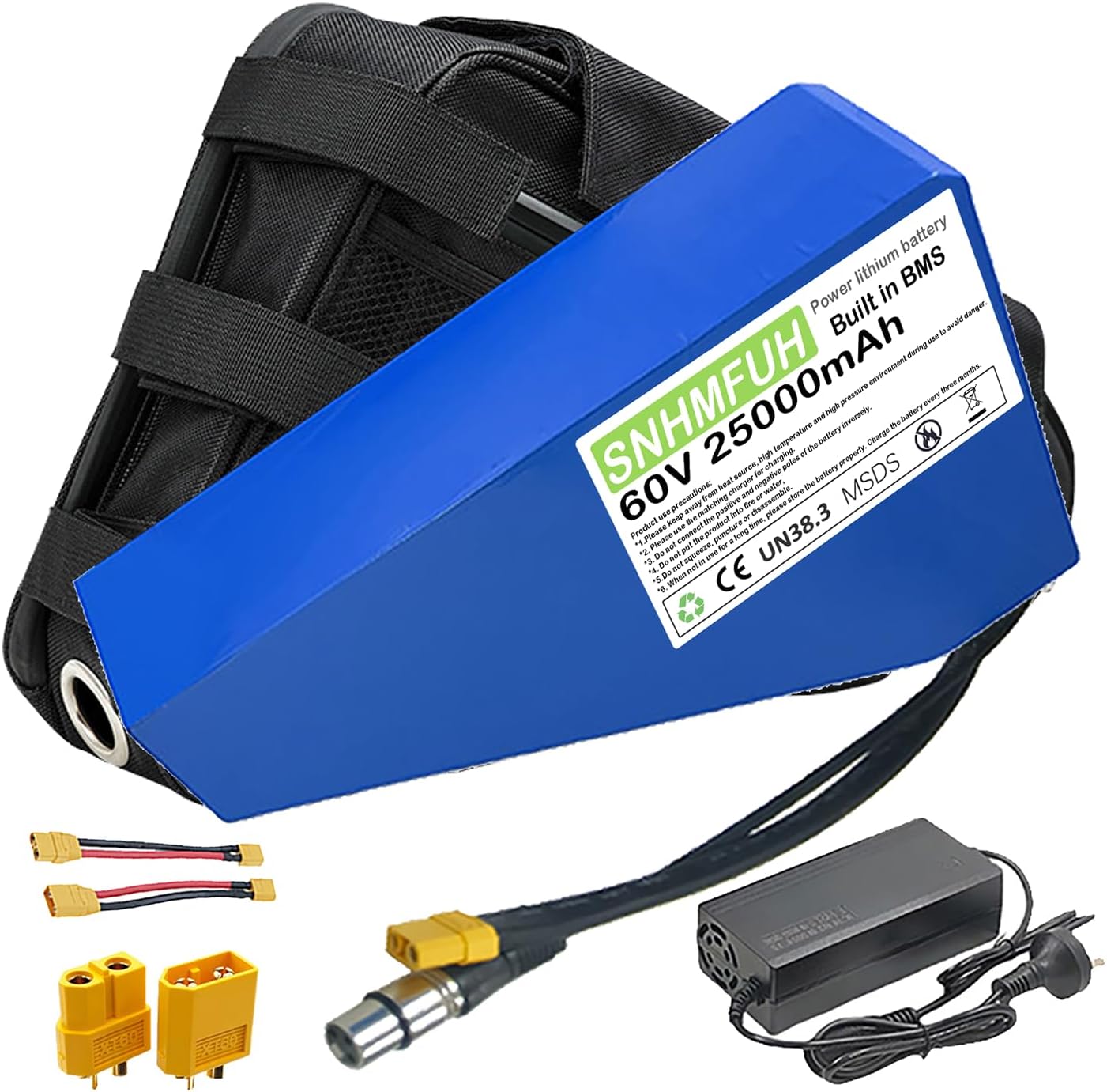 60V 72V Ebike Lithium Battery Conversion Kit 20AH 25AH 30AH 35AH Electric Bike Triangle Battery, with 50A/80A BMS,5A Charger, for 0-3000W DIY/Mountain/Road/E-Bike Motors,60V,25Ah