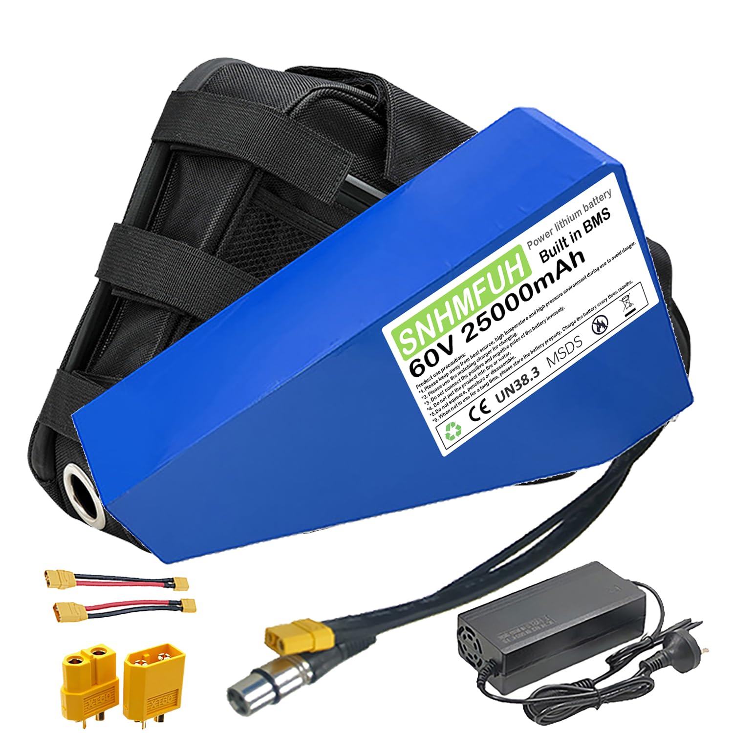 60V 72V Ebike Lithium Battery Conversion Kit 20AH 25AH 30AH 35AH Electric Bike Triangle Battery, with 50A/80A BMS,5A Charger, for 0-3000W DIY/Mountain/Road/E-Bike Motors,60V,25Ah