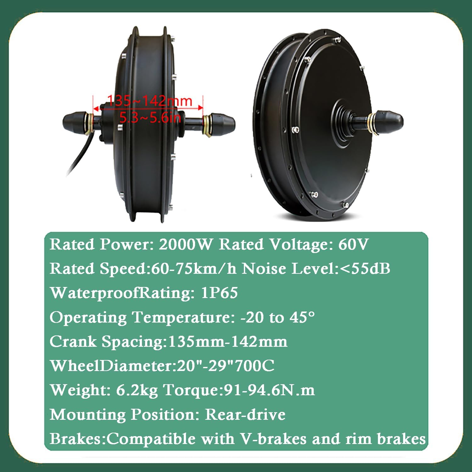 60V 2000W Electric Bicycle Rear Wheel Motor Kit W/UKC1+ Color Display 20Inch - 29Inch Ebike Conversion Kit 135Mm - 142Mm Dropouts with 40A 3-Mode Controller