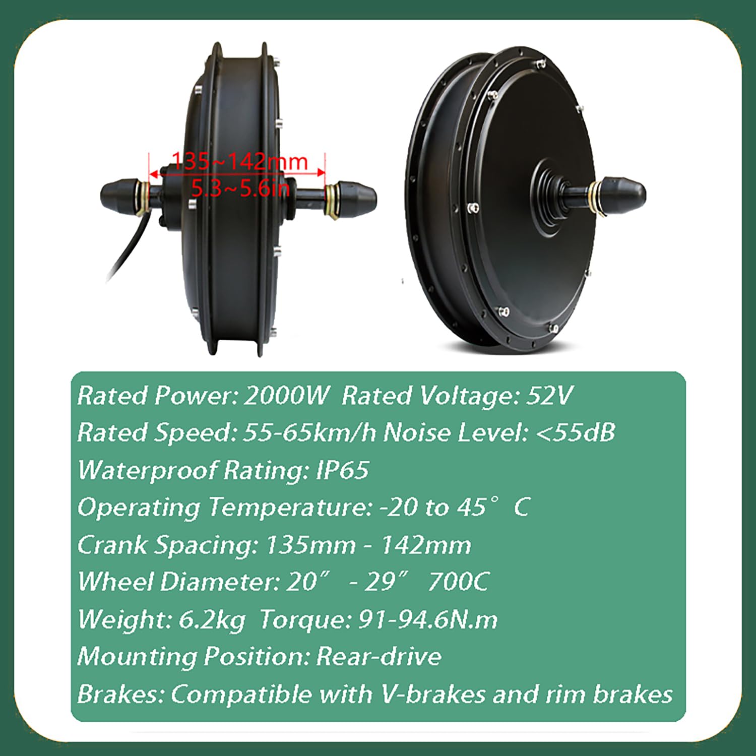 52V 2000W Electric Bike Hub Motor Conversion Kit for 20"-29" E-Bike Rear Wheel Electric Bicycle Conversion Kit W/LCD UKC1 Display,45A 3-Mode Controller Speed 70Km/H,52V 2000W,24in
