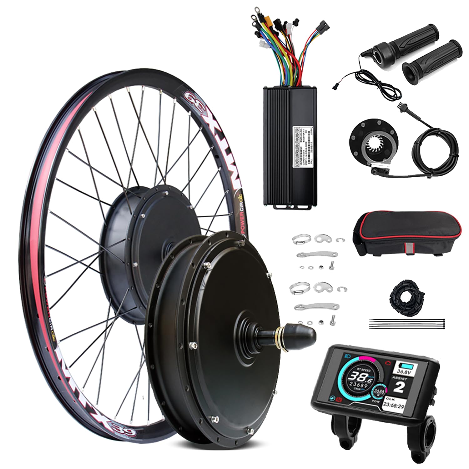 52V 2000W Electric Bike Hub Motor Conversion Kit for 20"-29" E-Bike Rear Wheel Electric Bicycle Conversion Kit W/LCD UKC1 Display,45A 3-Mode Controller Speed 70Km/H,52V 2000W,24in
