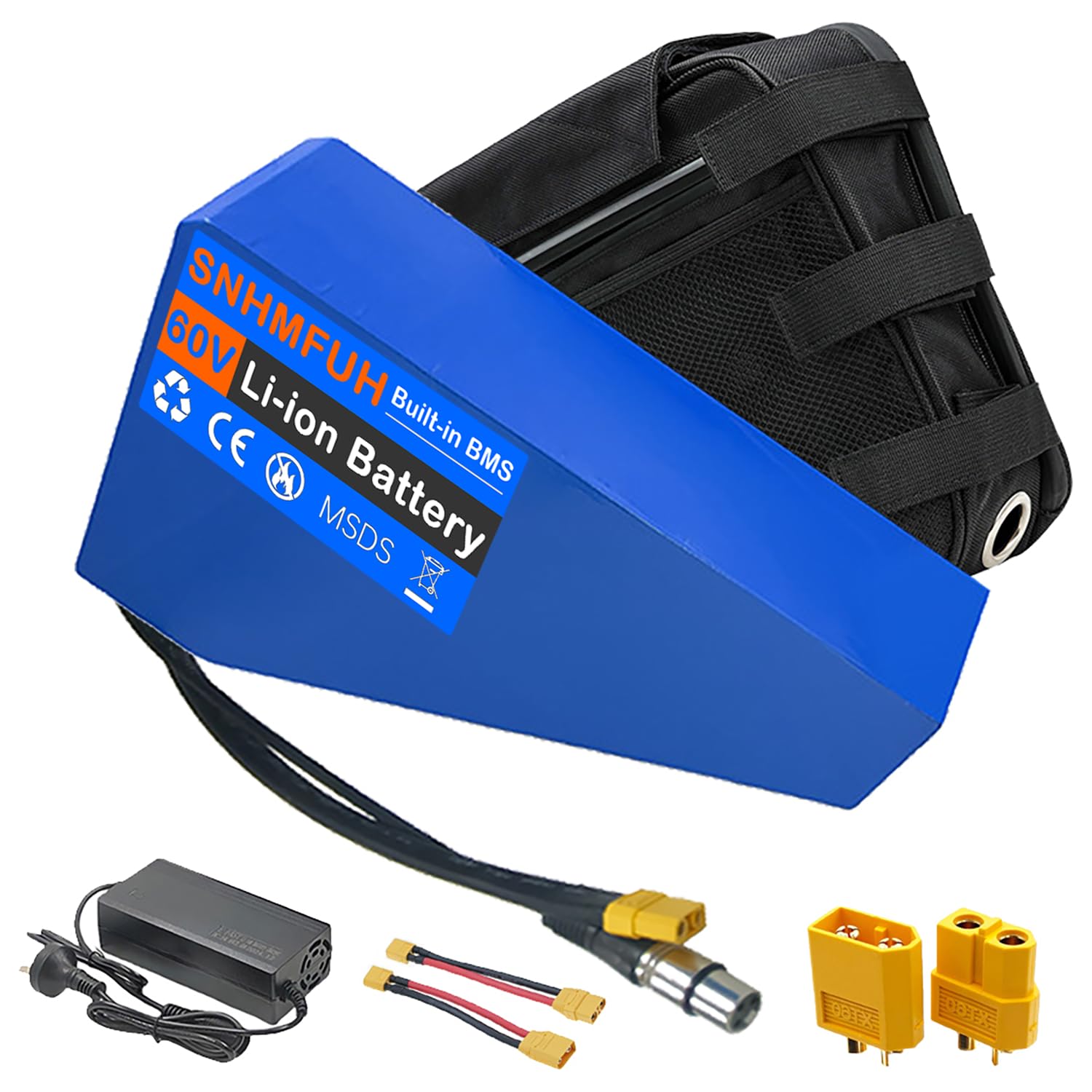 52V 60V 72V E-Bike Lithium Triangle Battery 20AH - 30AH Electric Bicycle Battery Large Capacity W/Triangular Bag, 3A/5A Charger, BMS for Mountain/Road Bikes/DIY 0-5000W Motors,72V,30Ah