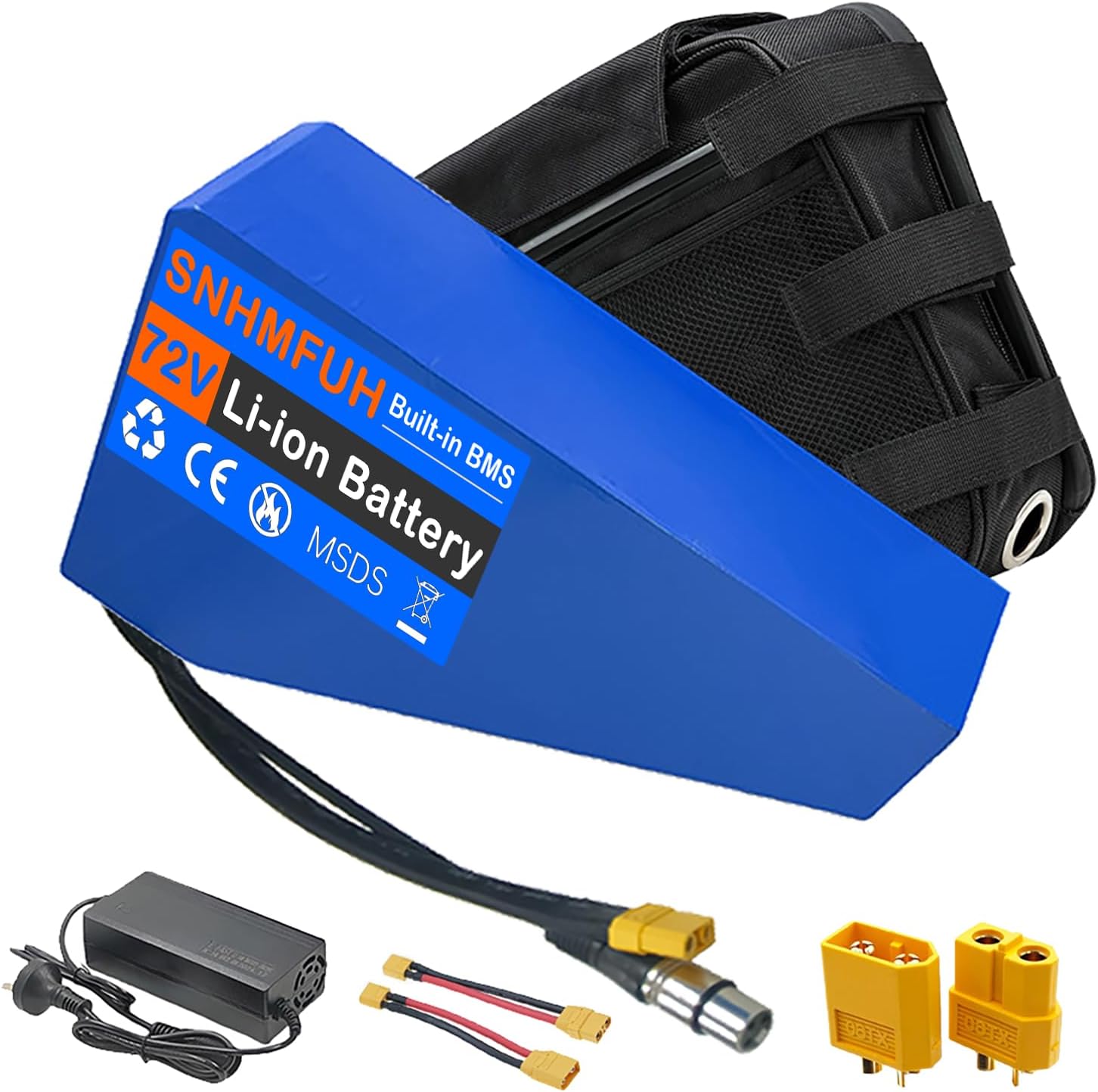 52V 60V 72V E-Bike Lithium Triangle Battery 20AH - 30AH Electric Bicycle Battery Large Capacity W/Triangular Bag, 3A/5A Charger, BMS for Mountain/Road Bikes/DIY 0-5000W Motors,72V,30Ah