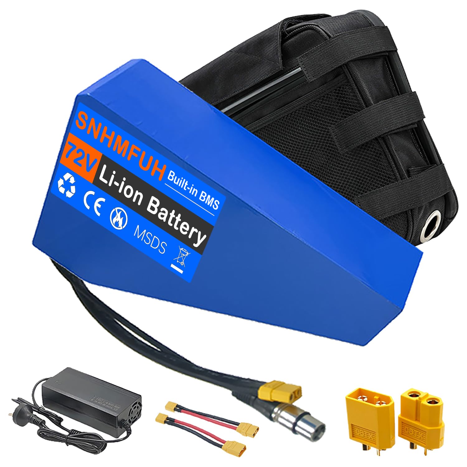 52V 60V 72V E-Bike Lithium Triangle Battery 20AH - 30AH Electric Bicycle Battery Large Capacity W/Triangular Bag, 3A/5A Charger, BMS for Mountain/Road Bikes/DIY 0-5000W Motors,72V,30Ah