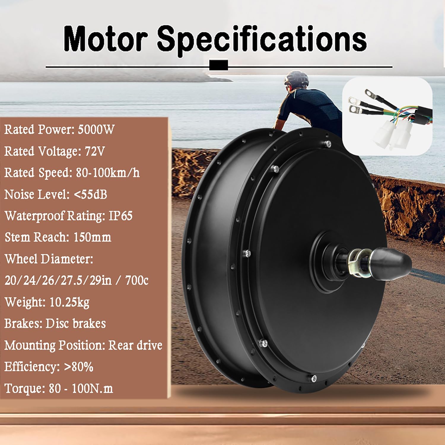 Ebike 72V 5000W Rear Wheel Motor Kit W/100A 3-Mode Intelligent Controller DIY Electric Mountain Bike Conversion Kit Speed 100Km/H,with PAS,Twist Throttle,UKC1 Color Display