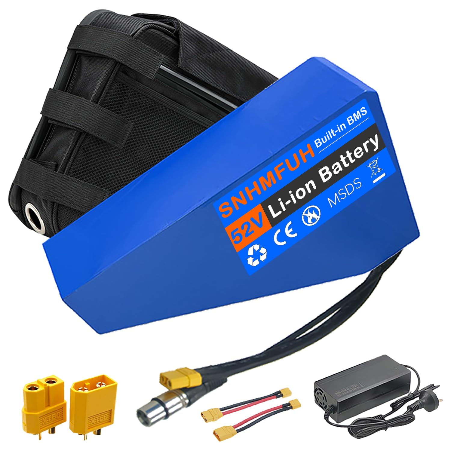 52V 60V 72V E-Bike Lithium Triangle Battery 20AH - 30AH Electric Bicycle Battery Large Capacity W/Triangular Bag, 3A/5A Charger, BMS for Mountain/Road Bikes/DIY 0-5000W Motors,72V,30Ah