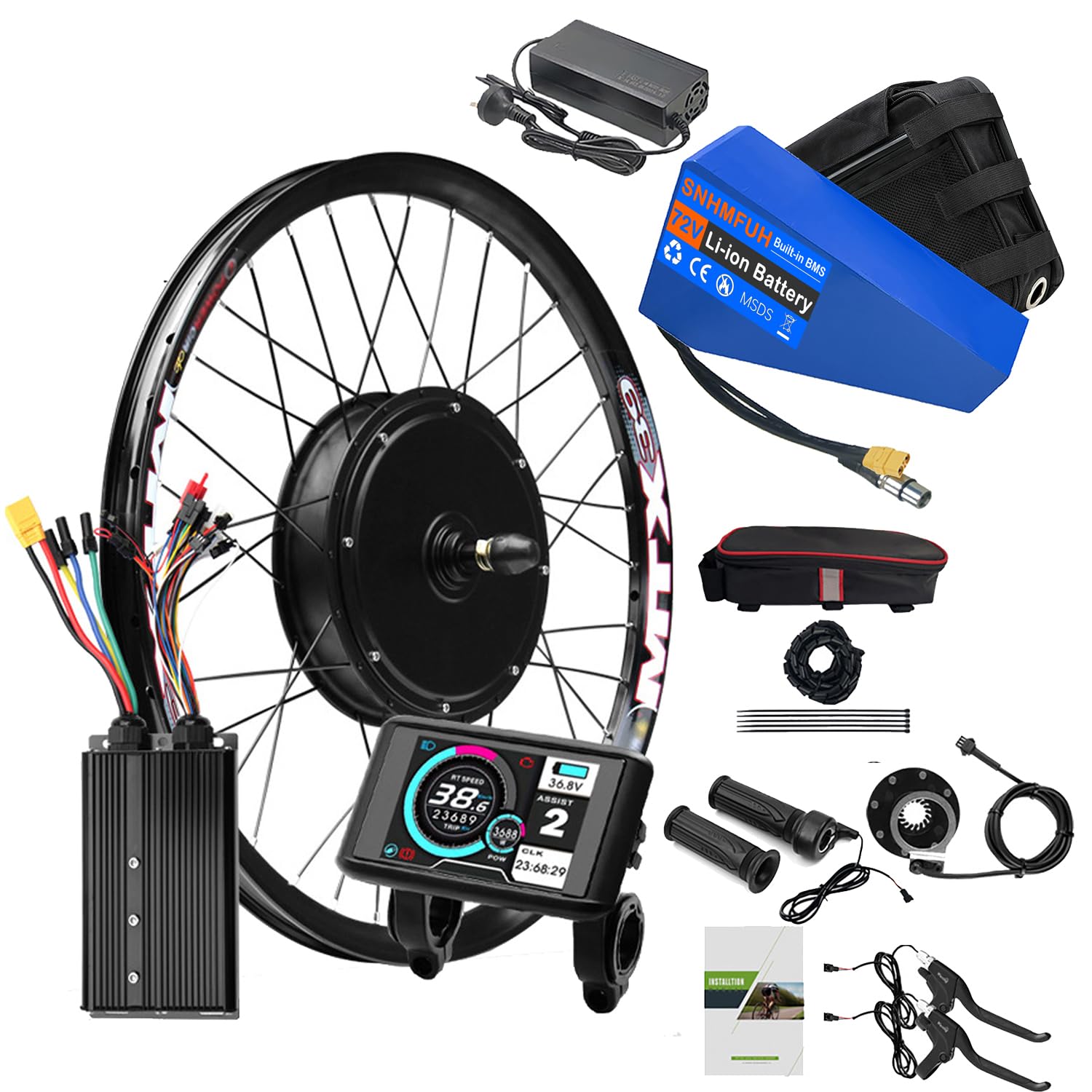 72V 3000W Rear Wheel Motor Kit W/80A 3-Mode Controller DIY Electric Mountain Bike Conversion Kit Speed 80Km/H with UKC1 Color Display 20Ah -30Ah Ebike Triangle Battery,24",72V_30Ah