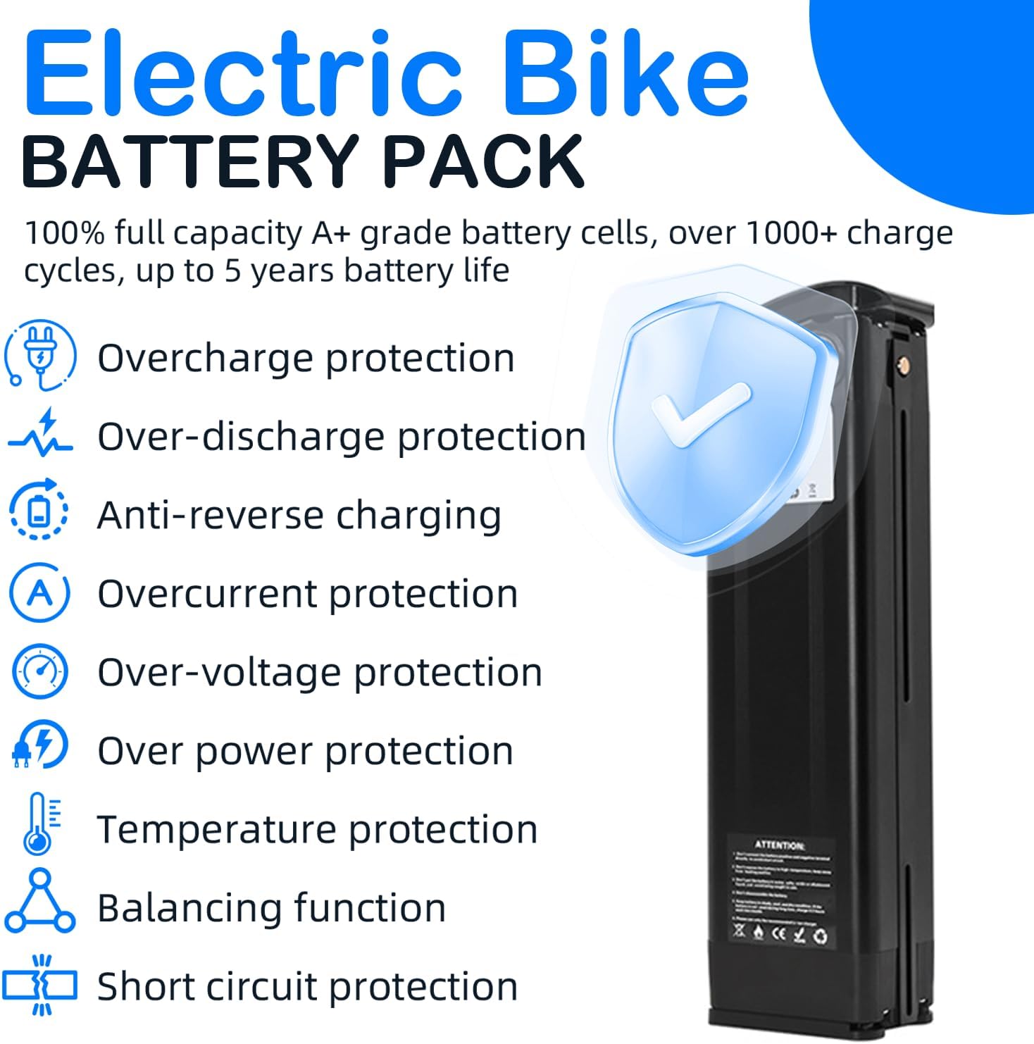 36V 48V Electric Bicycle Silverfish Battery 10Ah - 20Ah Lithium Ebike Battery with Lock, Charger, BMS, 2-Pin Port for DIY/Folding Bike/Road Bike 0-1500W Motor Kit,36V,15AH
